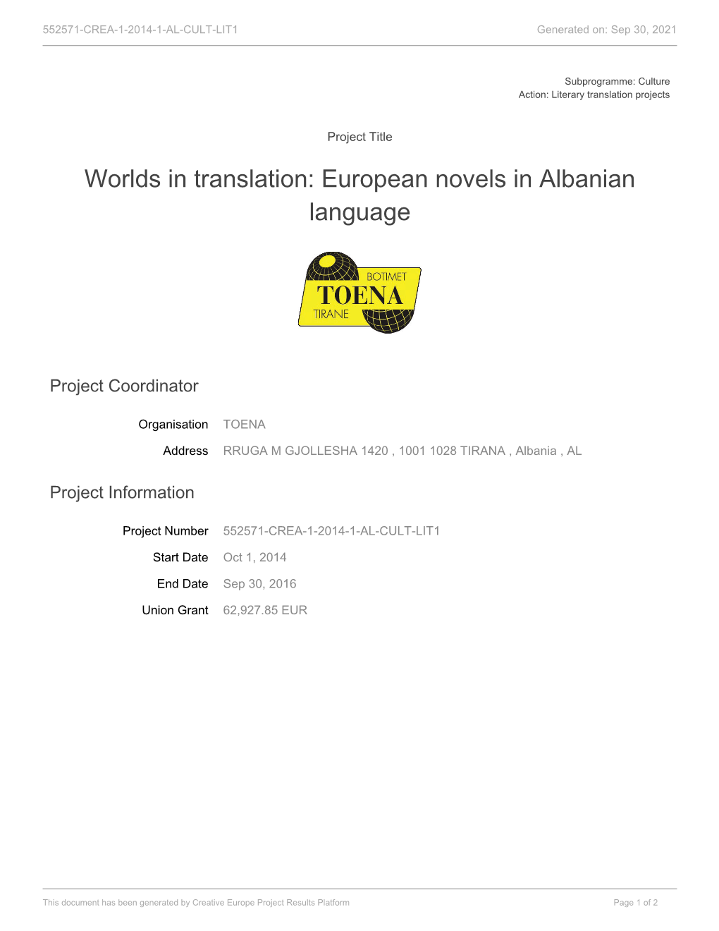 Worlds in Translation: European Novels in Albanian Language