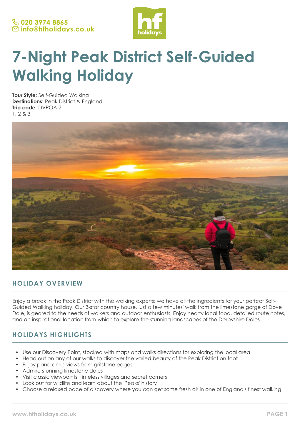 7-Night Peak District Self-Guided Walking Holiday