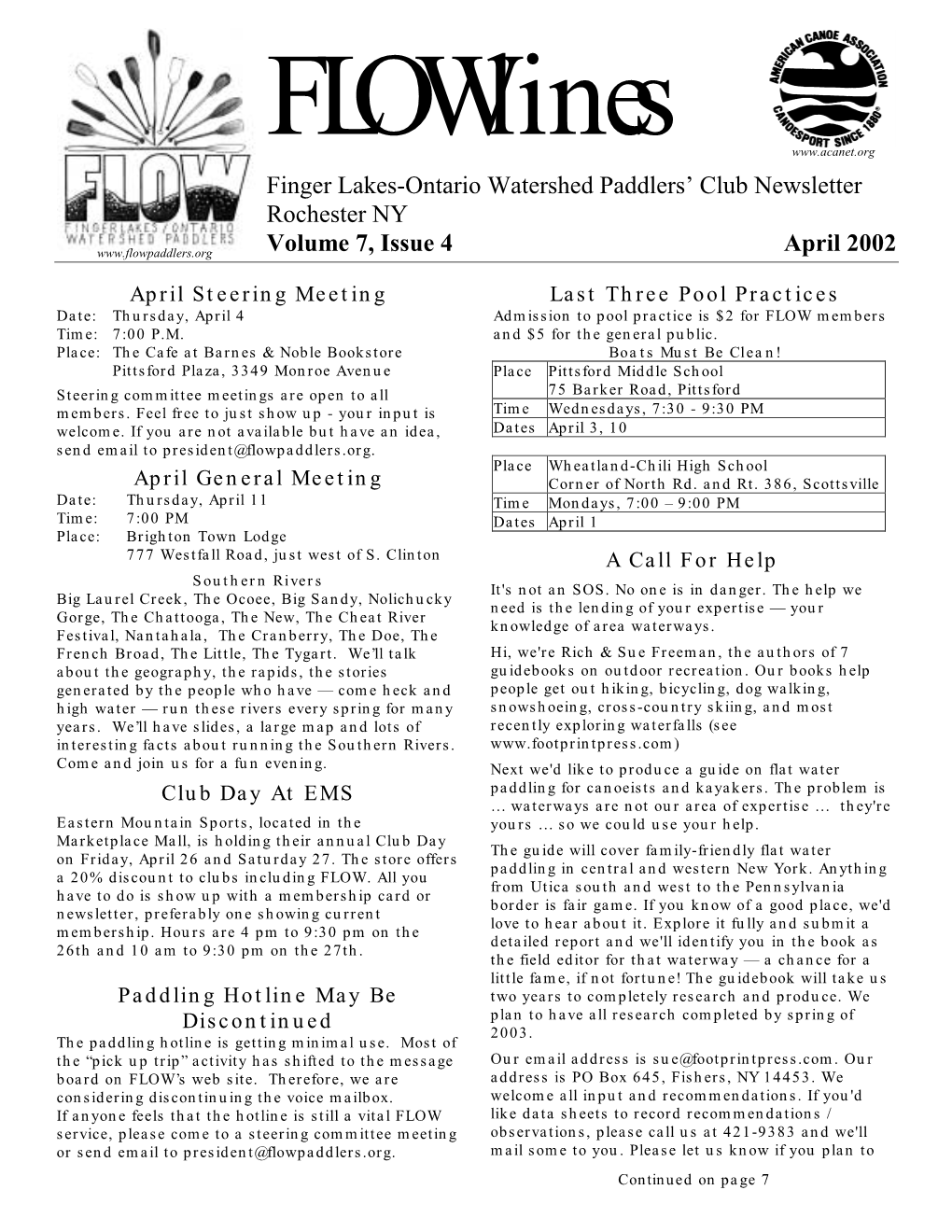 Finger Lakes-Ontario Watershed Paddlers' Club Newsletter