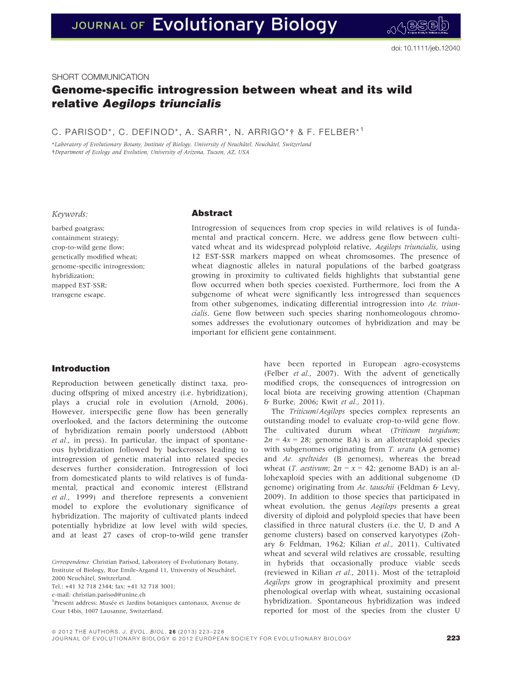 Genomespecific Introgression Between Wheat and Its Wild Relative