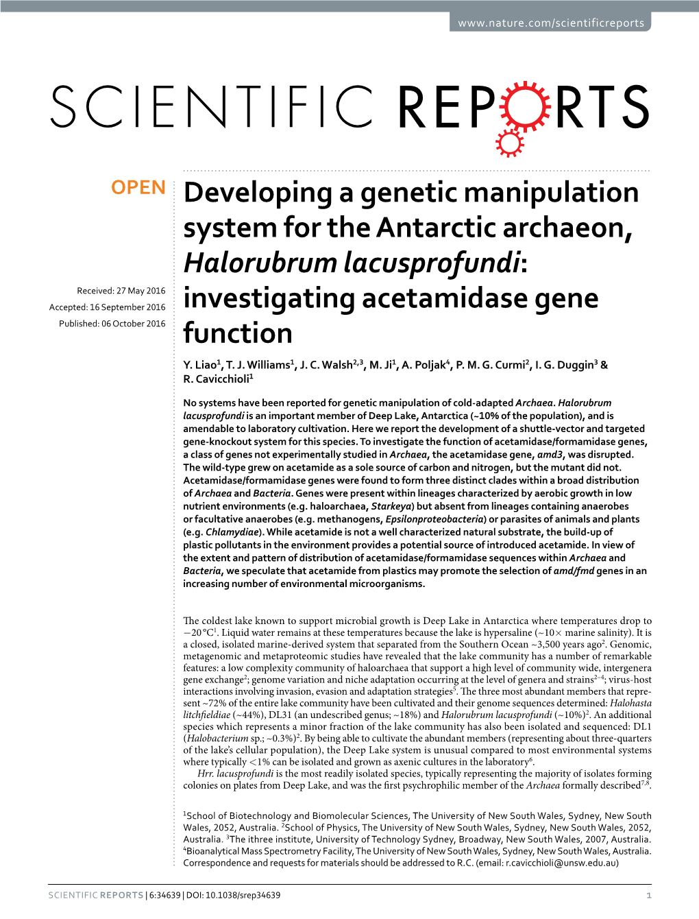 Developing a Genetic Manipulation System for the Antarctic Archaeon, Halorubrum Lacusprofundi: Investigating Acetamidase Gene Function