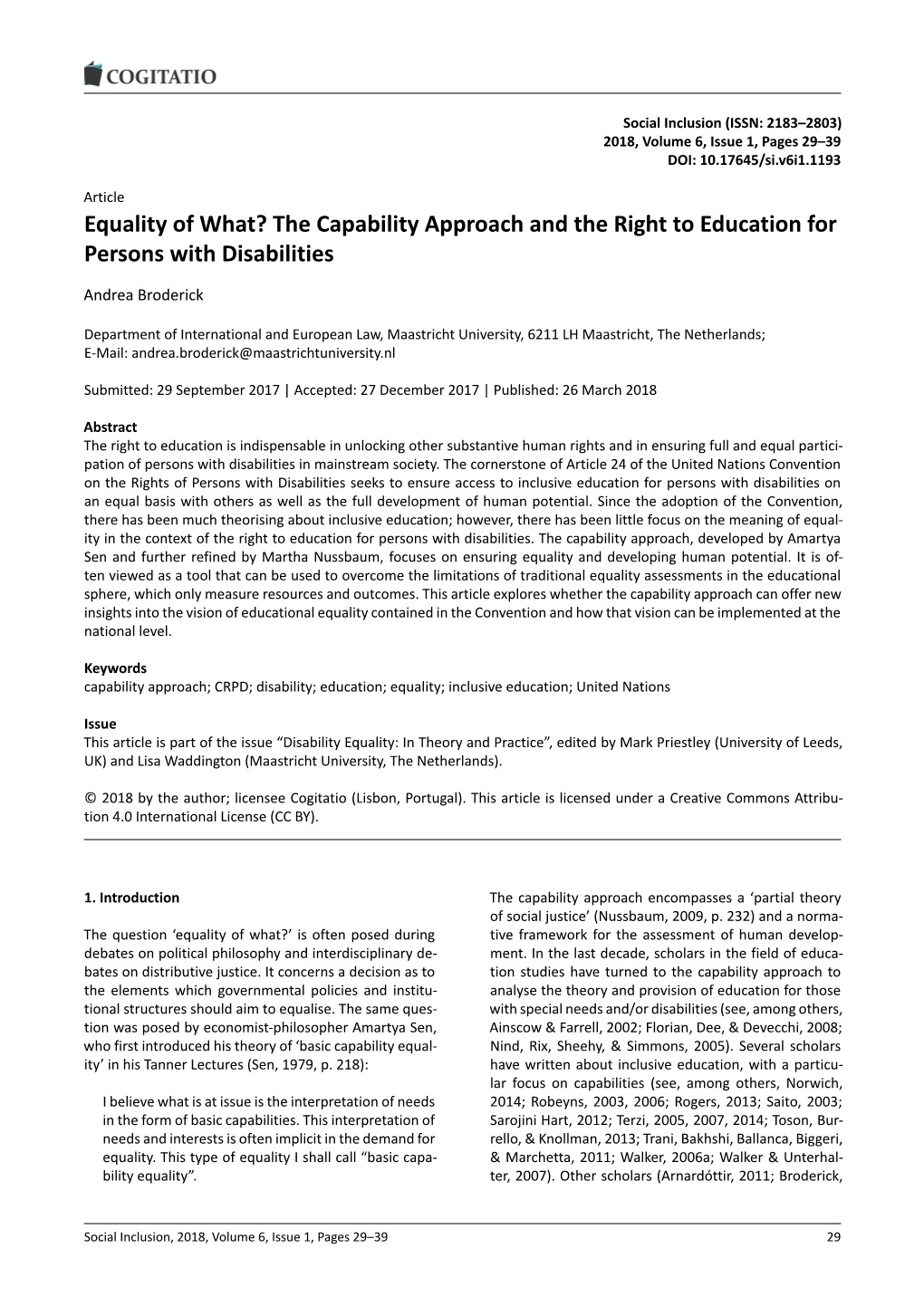 The Capability Approach and the Right to Education for Persons with Disabilities