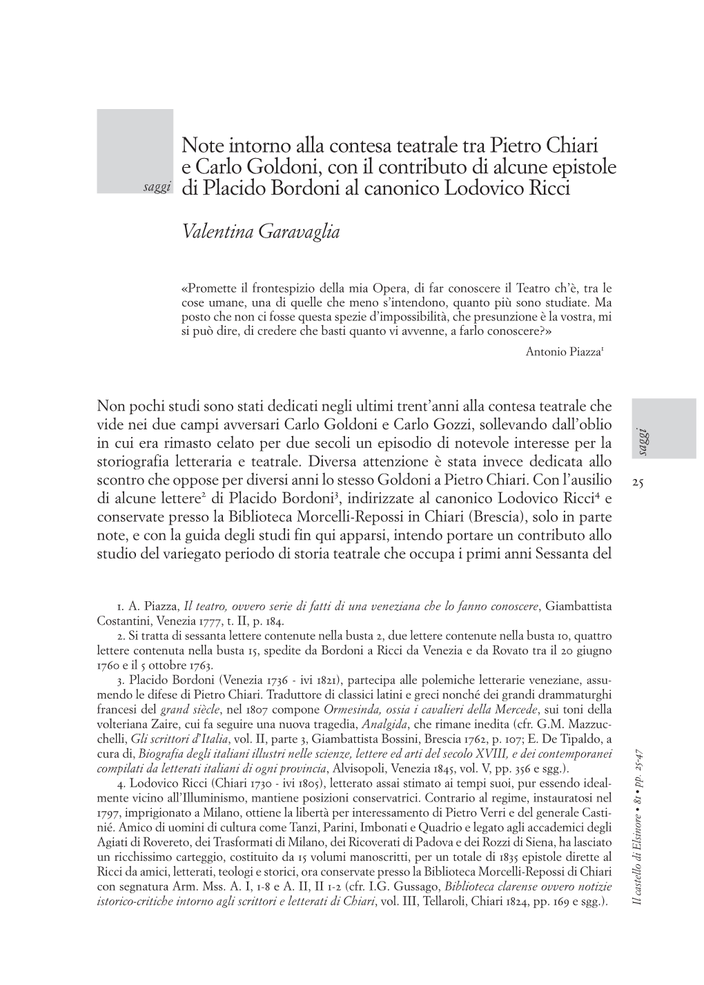 Note Intorno Alla Contesa Teatrale Tra Pietro Chiari E Carlo Goldoni, Con Il