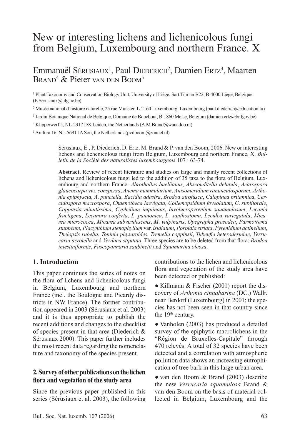 New Or Interesting Lichens and Lichenicolous Fungi from Belgium, Luxembourg and Northern France