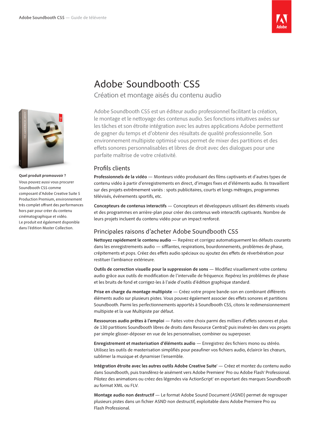 Adobe® Soundbooth® CS5 Création Et Montage Aisés Du Contenu Audio