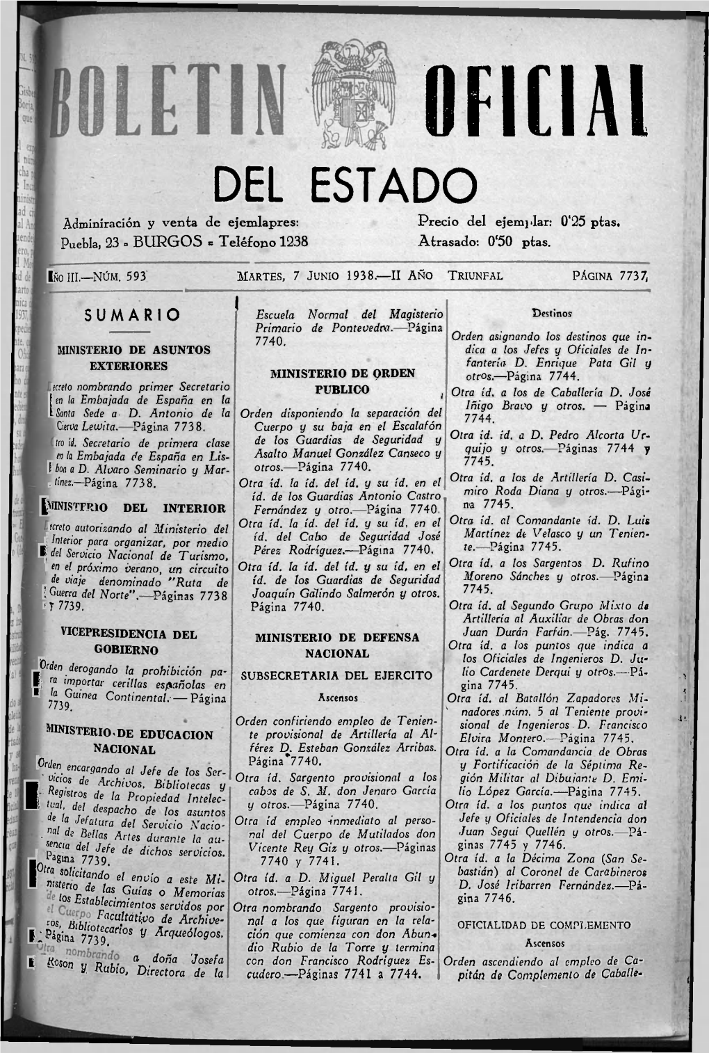 DEL ESTADO Adminiración Y Venta De Ejemlapres: Precio Del Ejemiilar: 0'25 Ptas