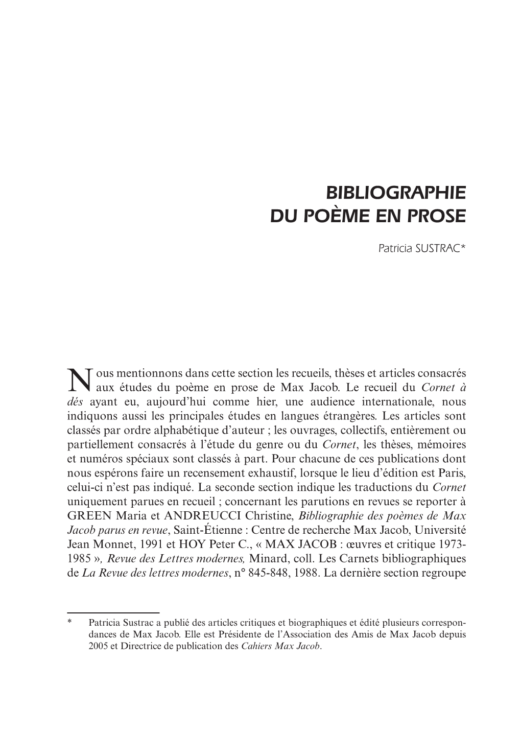 Bibliographie Du Poème En Prose