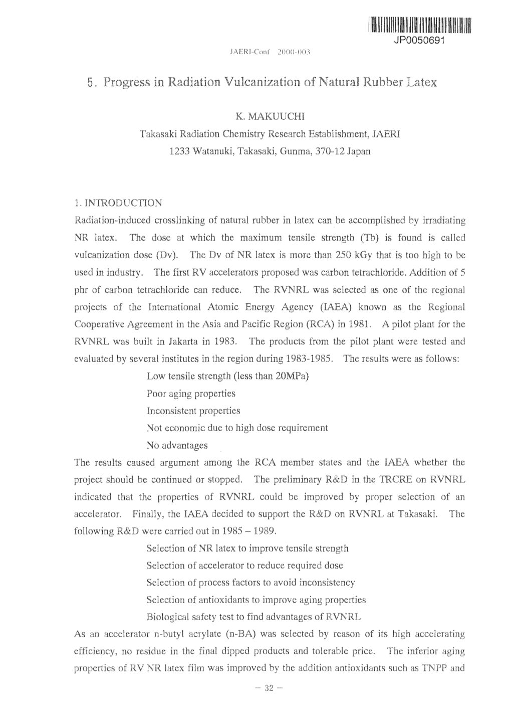 5. Progress in Radiation Vulcanization of Natural Rubber Latex