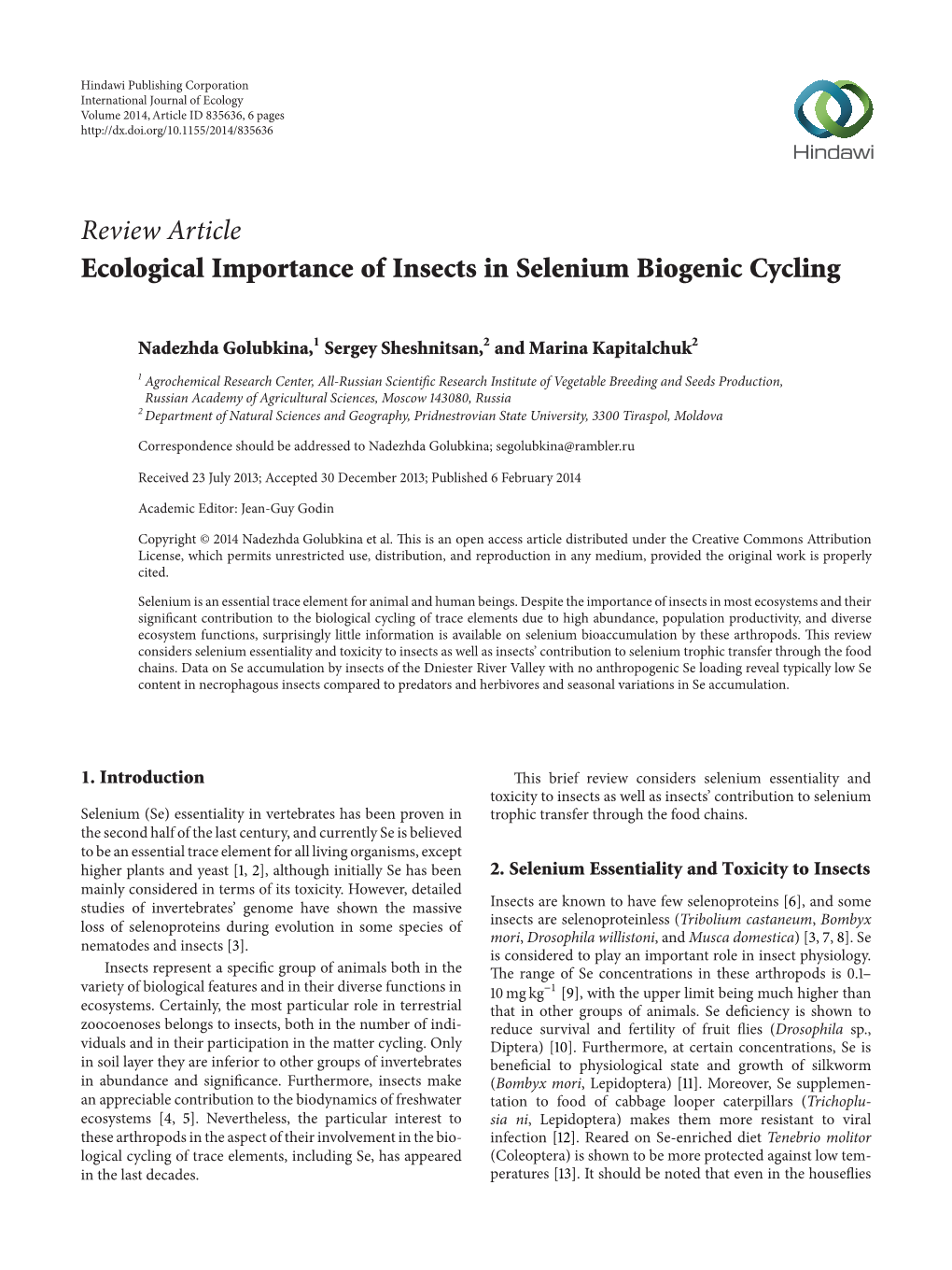 Ecological Importance of Insects in Selenium Biogenic Cycling