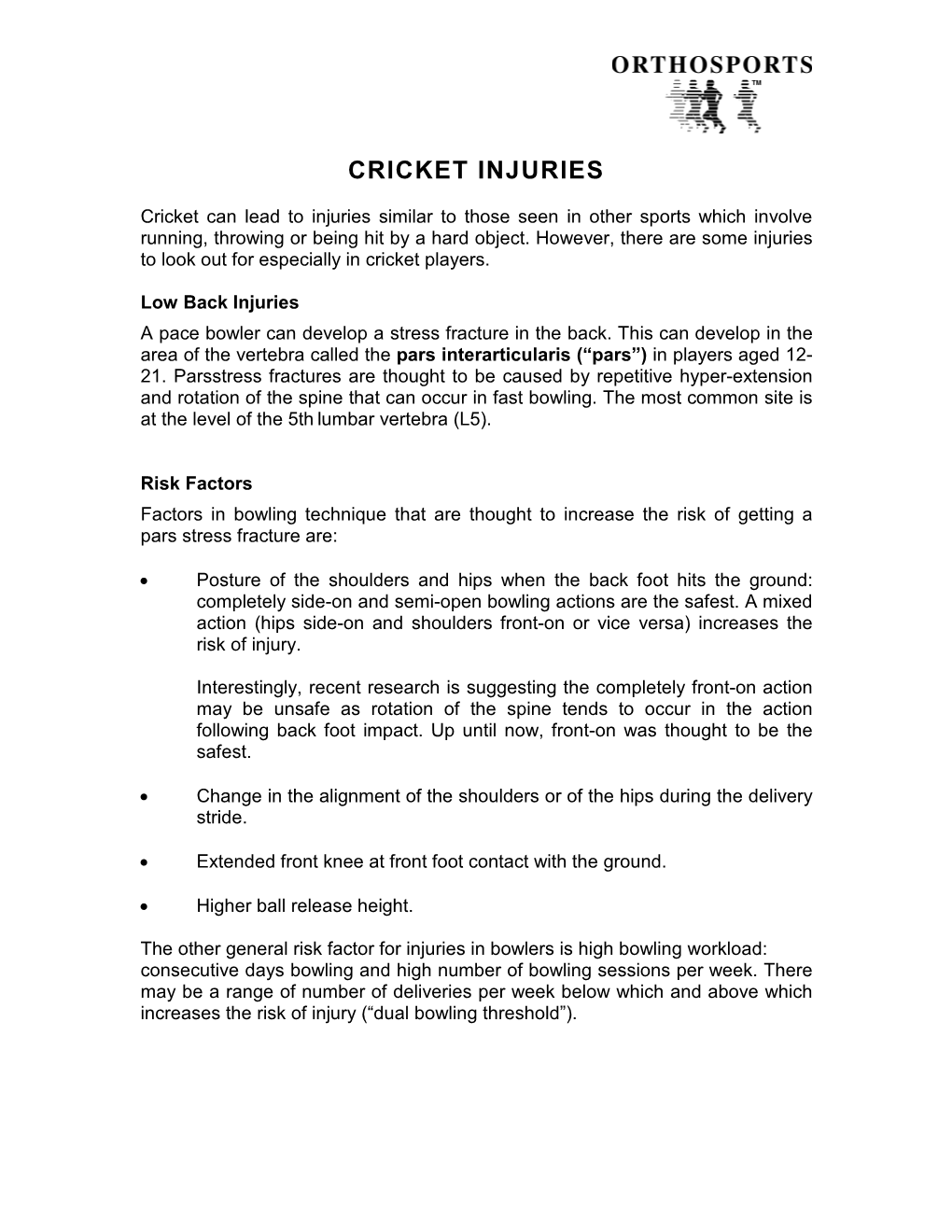 Cricket Injuries