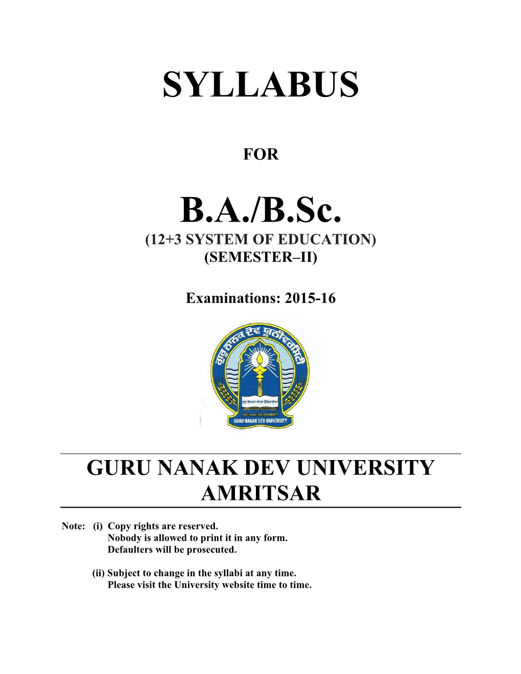 SYLLABUS BA/B.Sc