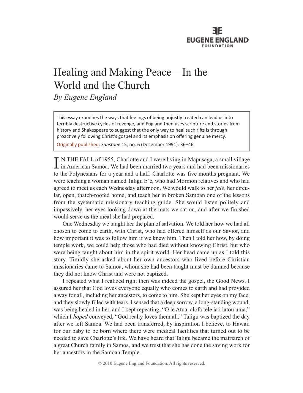 Healing and Making Peace—In the World and in The