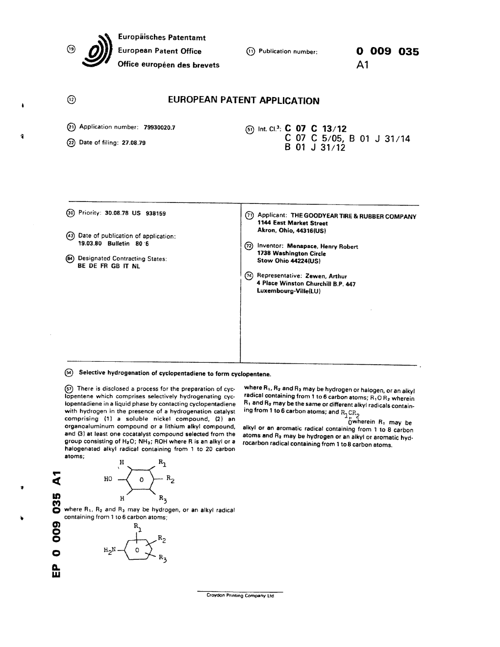 Selective Hydrogenation of Cyclopentadiene to Form Cyclopentene