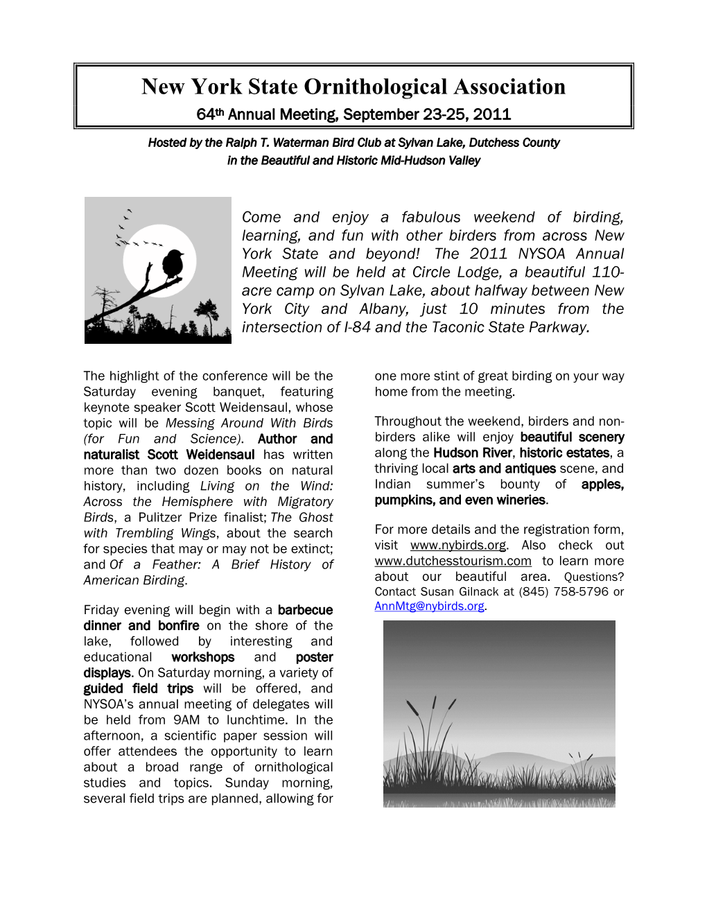 New York State Ornithological Association 64Th Annual Meeting, September 23-25, 2011