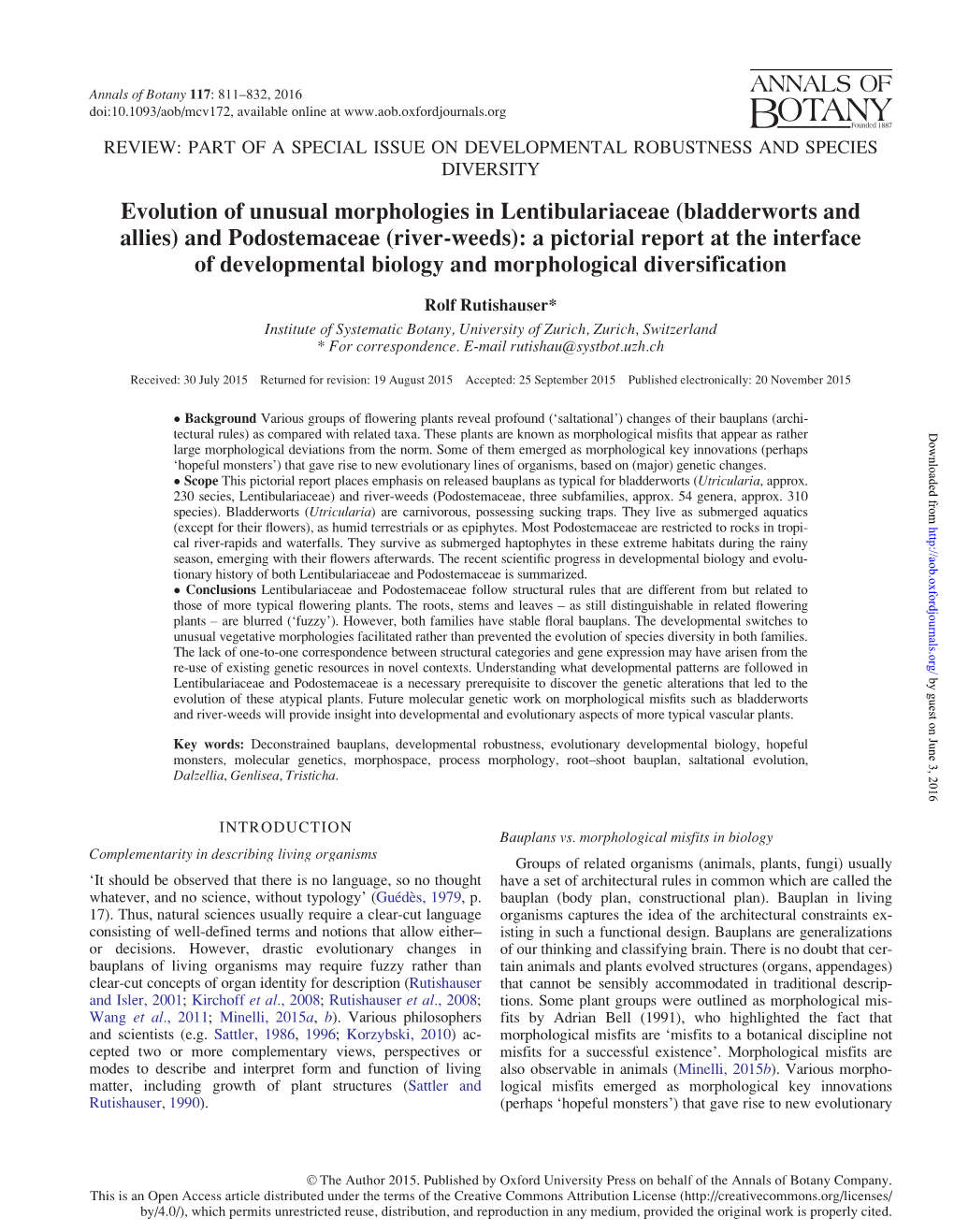 Evolution of Unusual Morphologies in Lentibulariaceae (Bladderworts and Allies) And