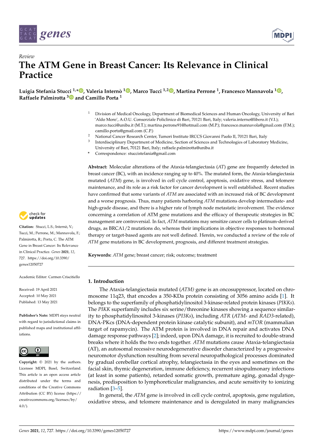 The ATM Gene in Breast Cancer: Its Relevance in Clinical Practice