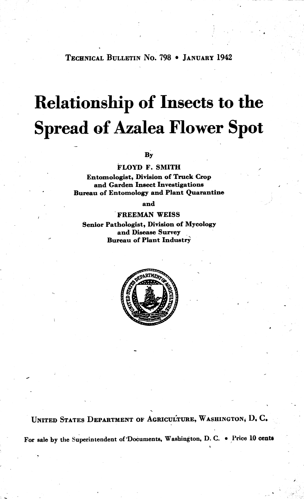 Relationship of Insects to the Spread of Azalea Flower Spot