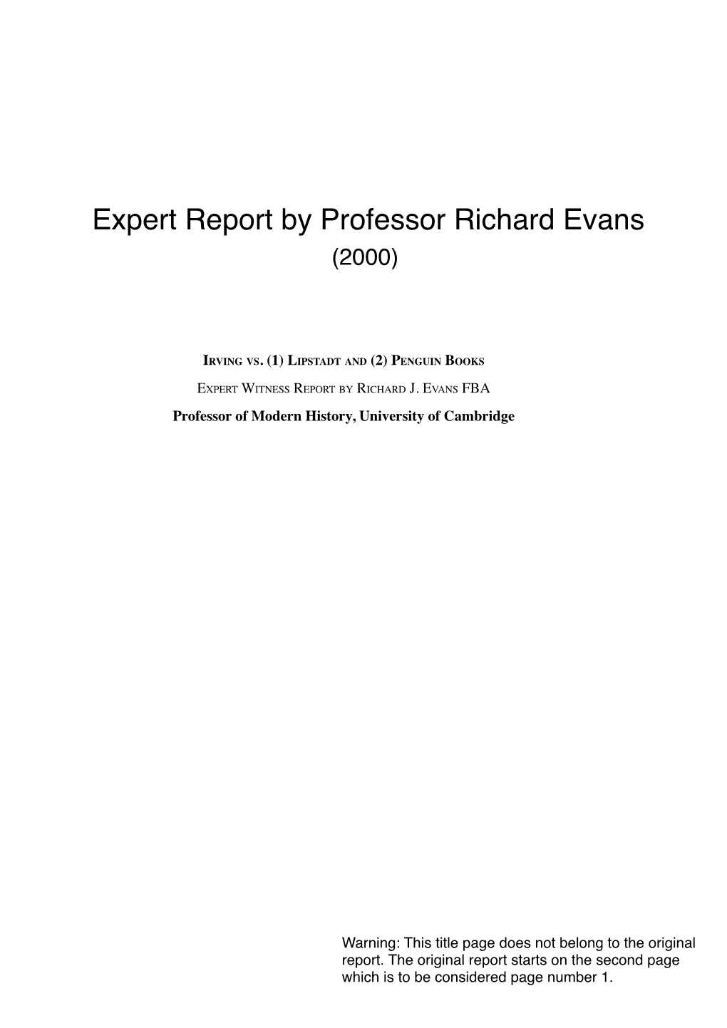 Expert Report by Professor Richard Evans (2000)