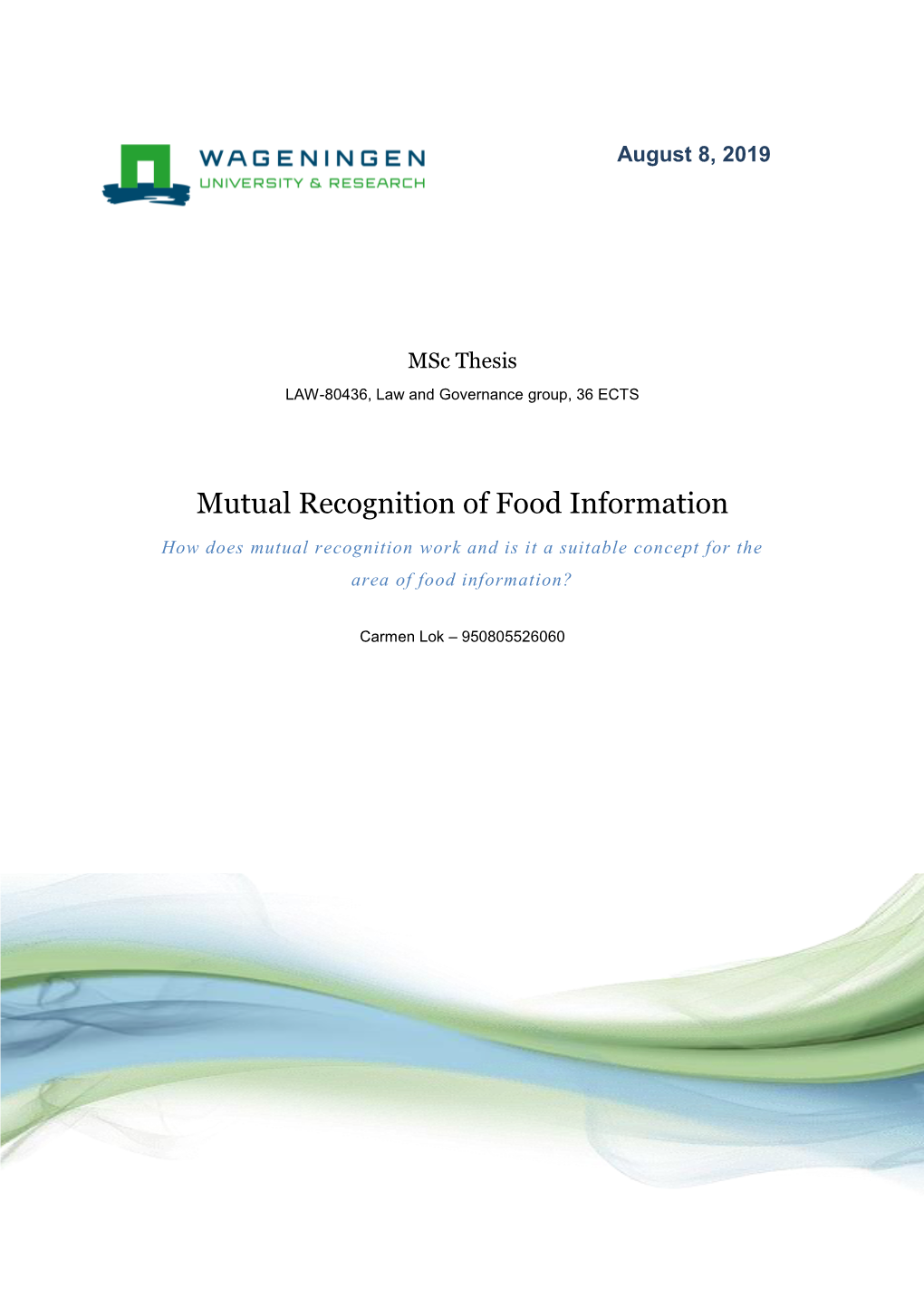 Mutual Recognition of Food Information