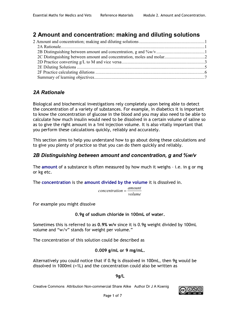 2 Amount and Concentration: Making and Diluting Solutions 2 Amount and Concentration; Making and Diluting Solutions