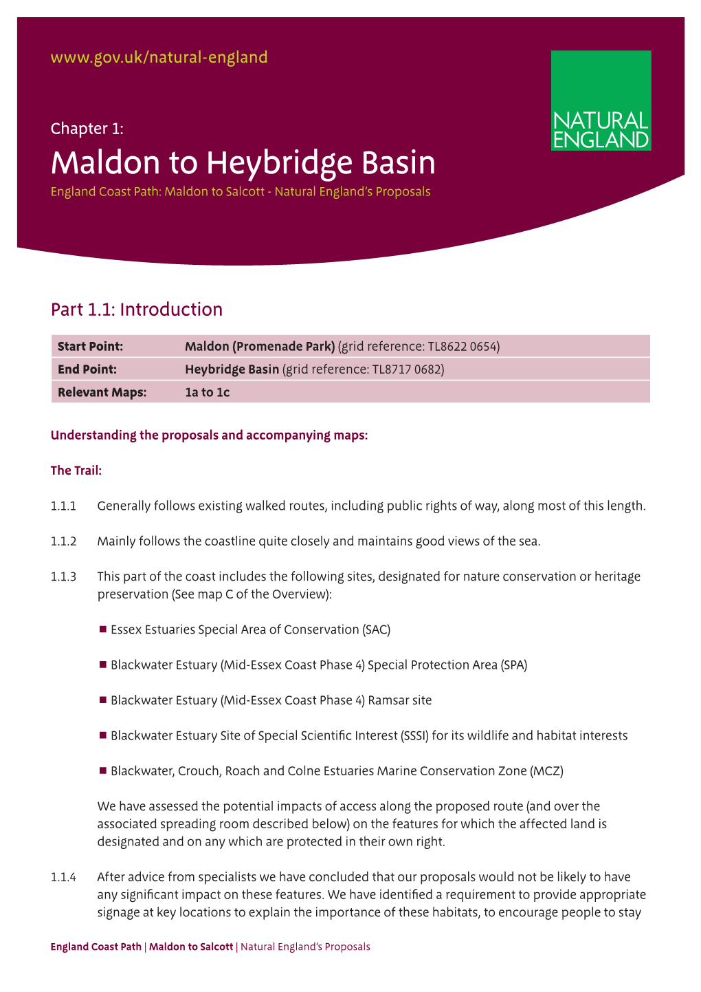 Maldon to Heybridge Basin England Coast Path: Maldon to Salcott - Natural England’S Proposals