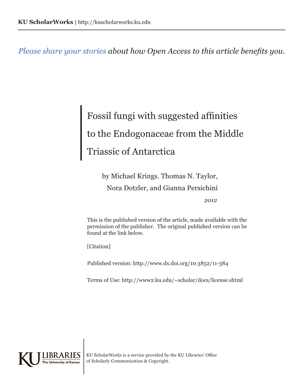 Fossil Fungi with Suggested Affinities to the Endogonaceae from the Middle Triassic of Antarctica