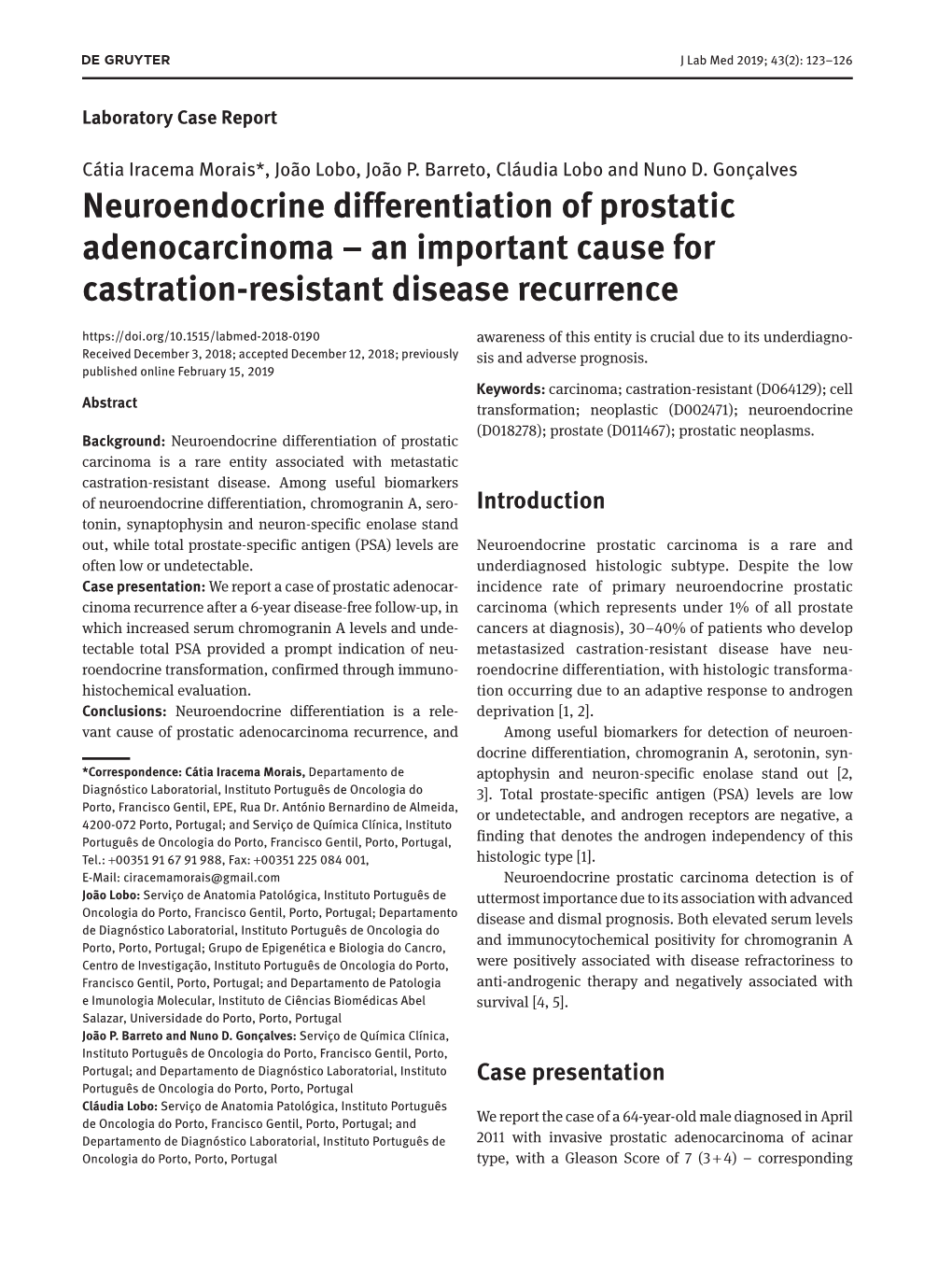 Neuroendocrine Differentiation of Prostatic Adenocarcinoma