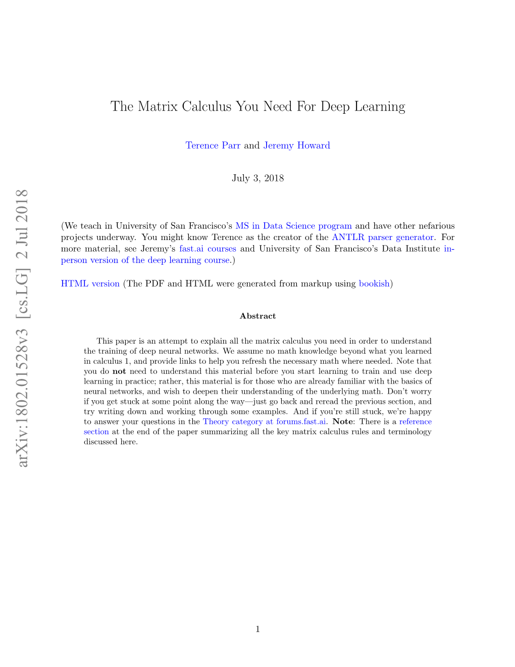 The Matrix Calculus You Need for Deep Learning