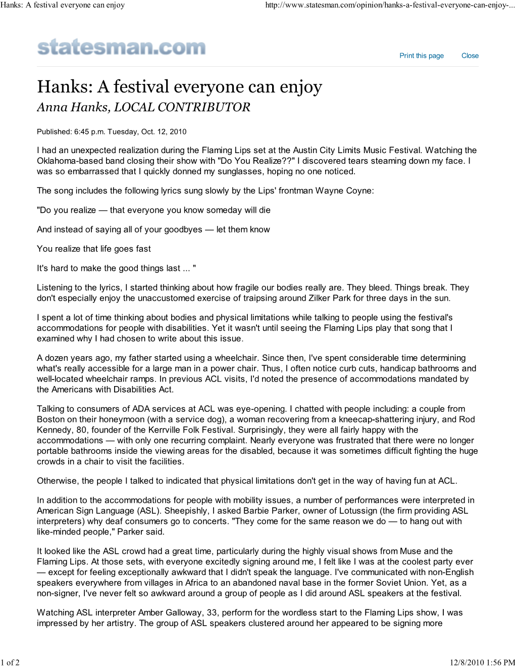 Hanks: a Festival Everyone Can Enjoy