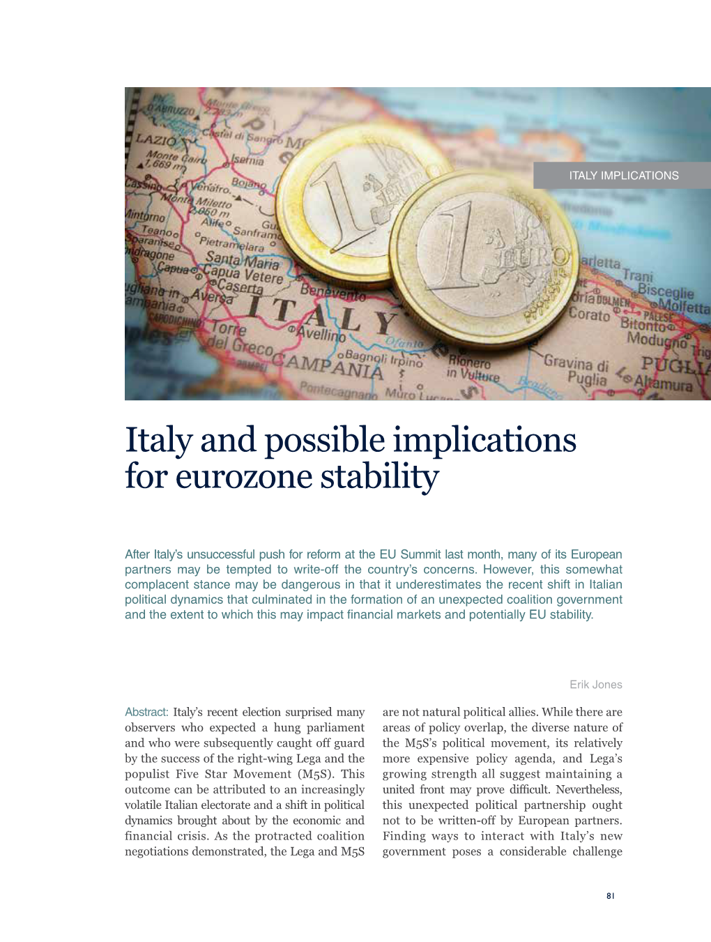 Italy and Possible Implications for Eurozone Stability