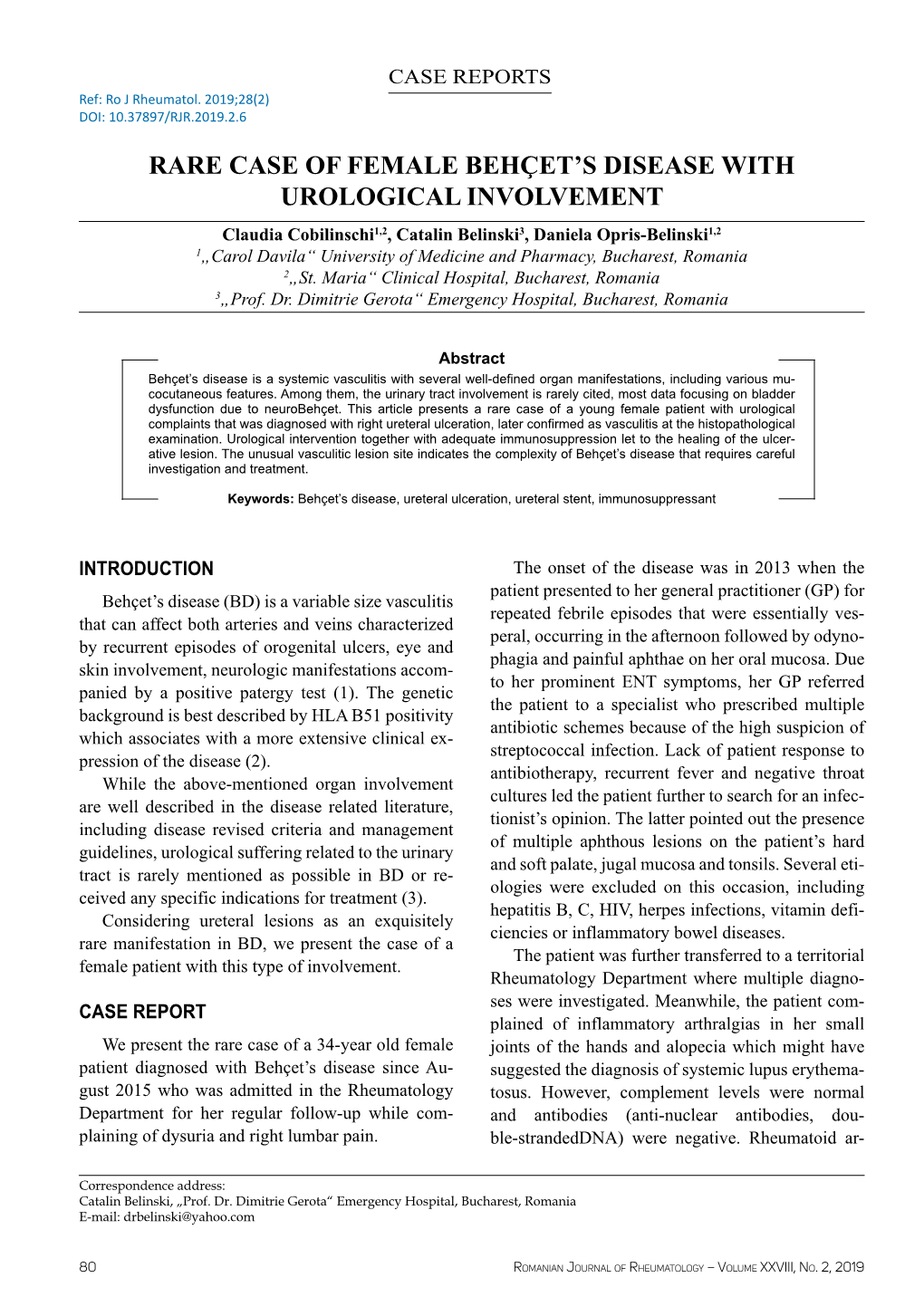 Rare Case of Female Behçet's Disease with Urological Involvement