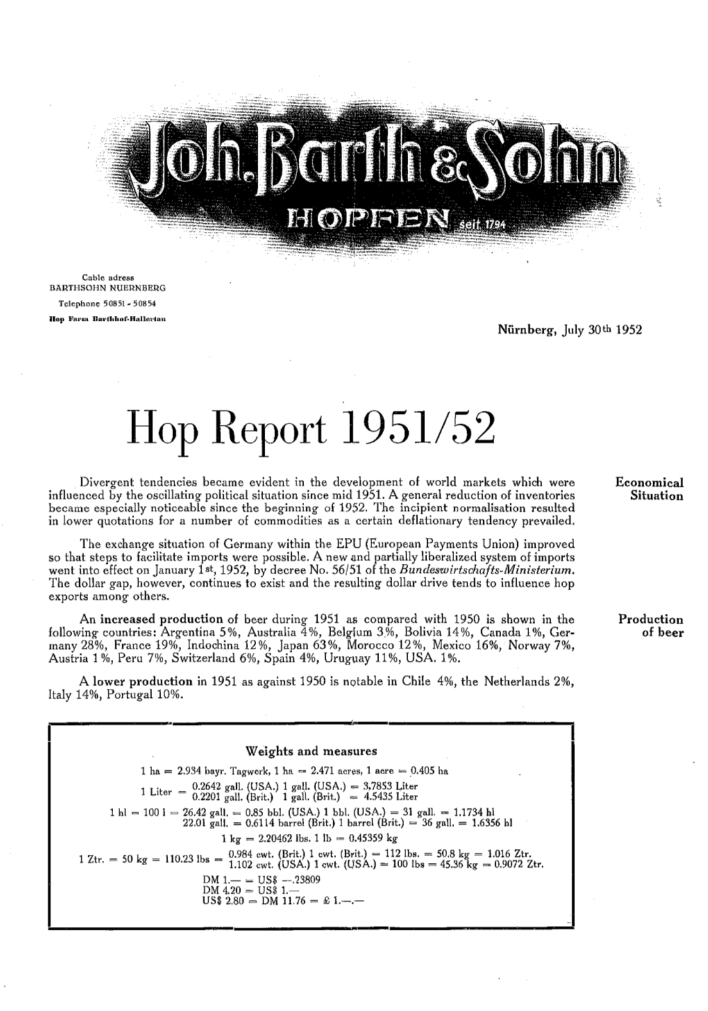 Hop Report 1951/52