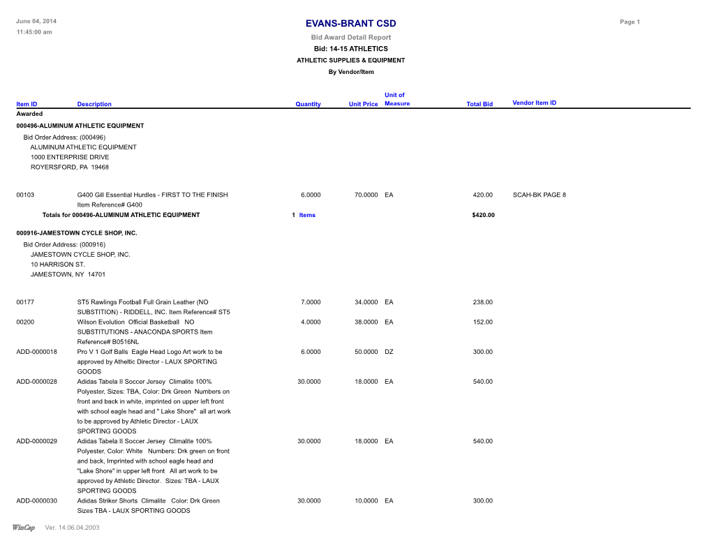 Bid Award Report