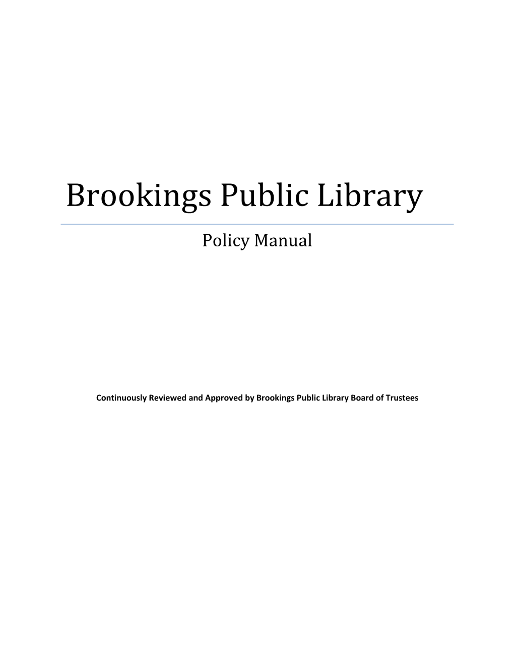 Brookings Public Library Policy Manual