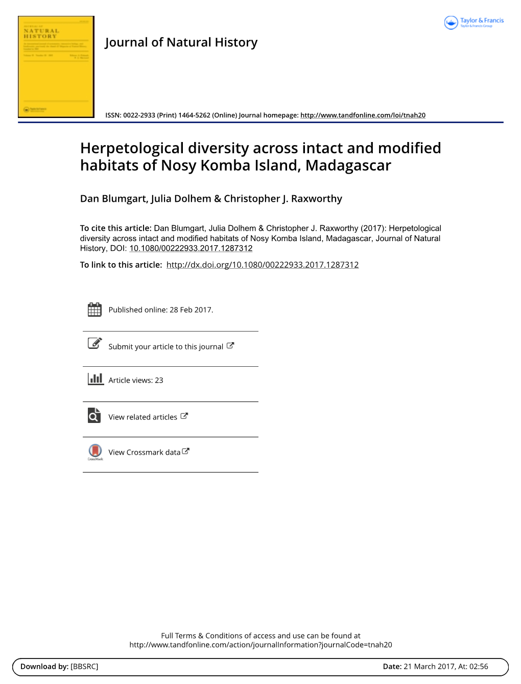 Blumgart Et Al 2017- Herpetological Survey Nosy Komba