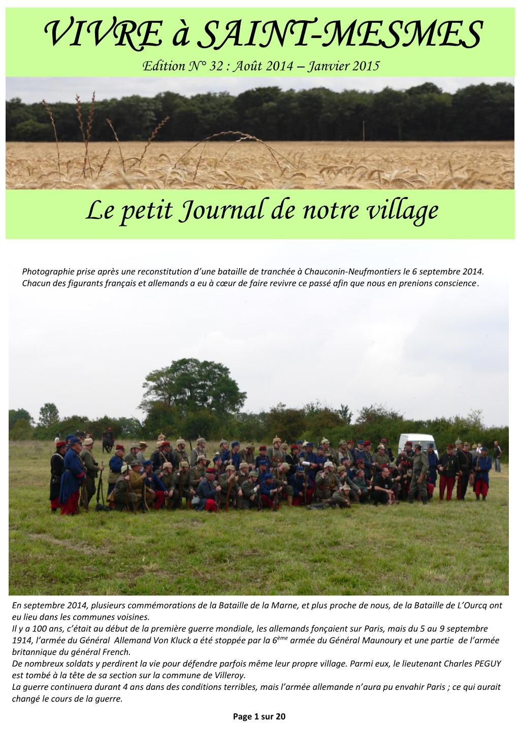 VIVRE À SAINT-MESMES Edition N° 32 : Août 2014 – Janvier 2015