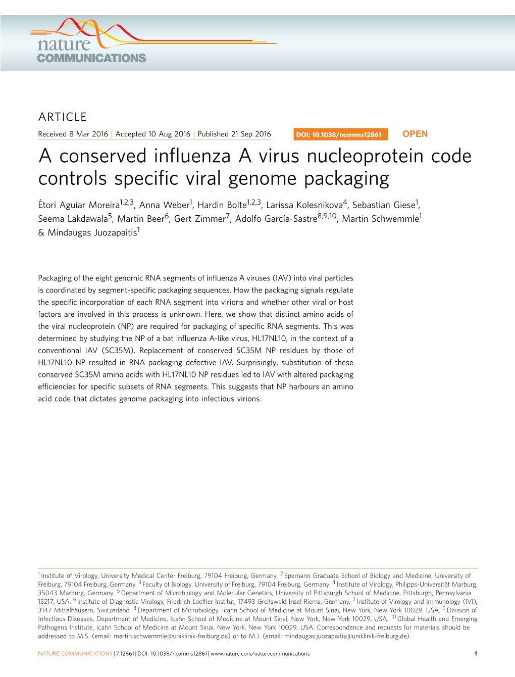 A Conserved Influenza a Virus Nucleoprotein Code Controls Specific