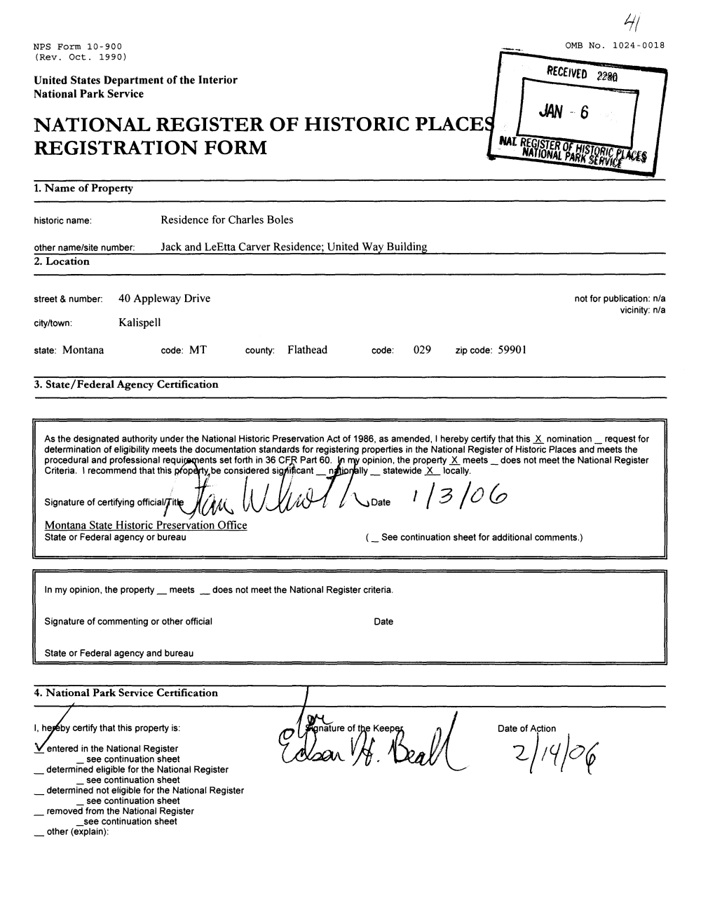 National Register of Historic Place Registration Form