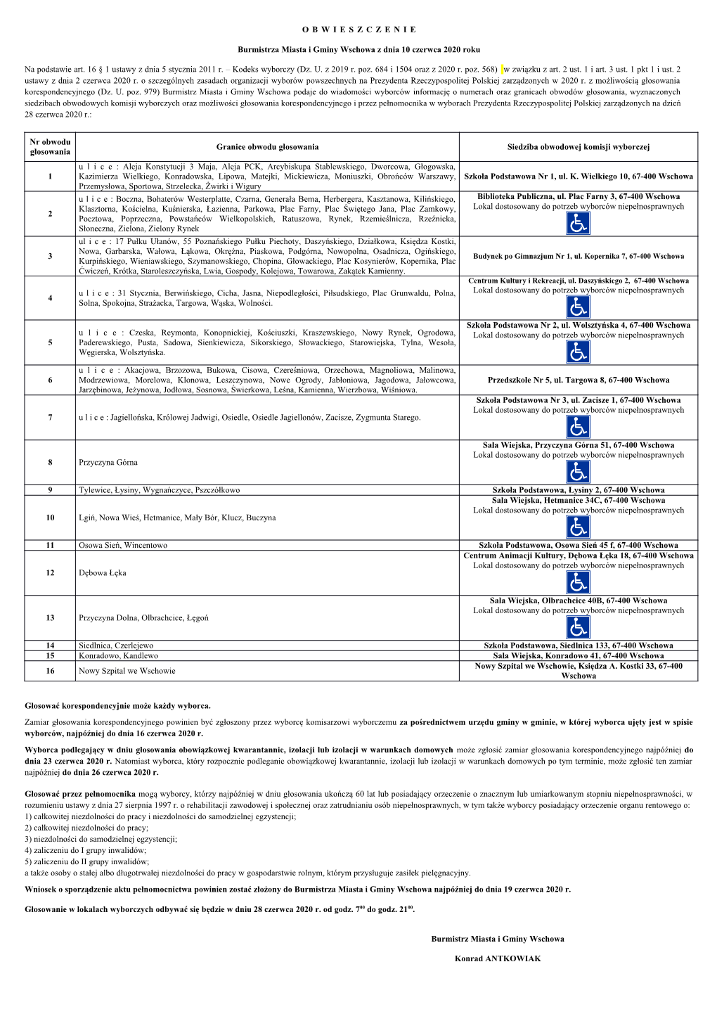 OBWIESZCZENIE Burmistrza Miasta I Gminy Wschowa Z Dnia 10 Czerwca