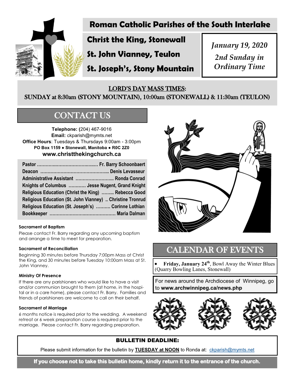 Roman Catholic Parishes of the South Interlake CALENDAR