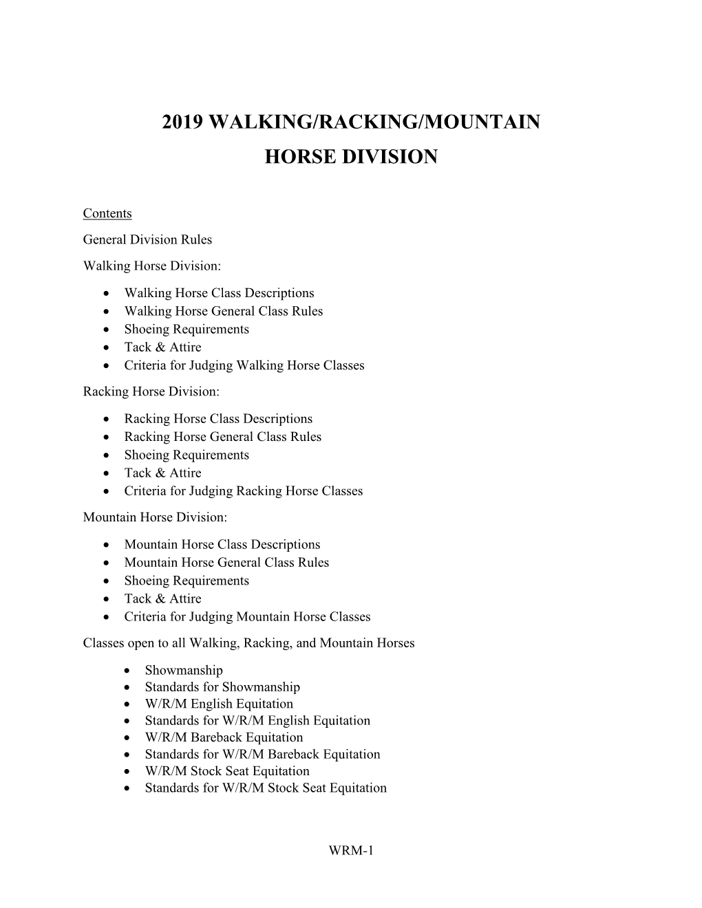 2019 Walking/Racking/Mountain Horse Division