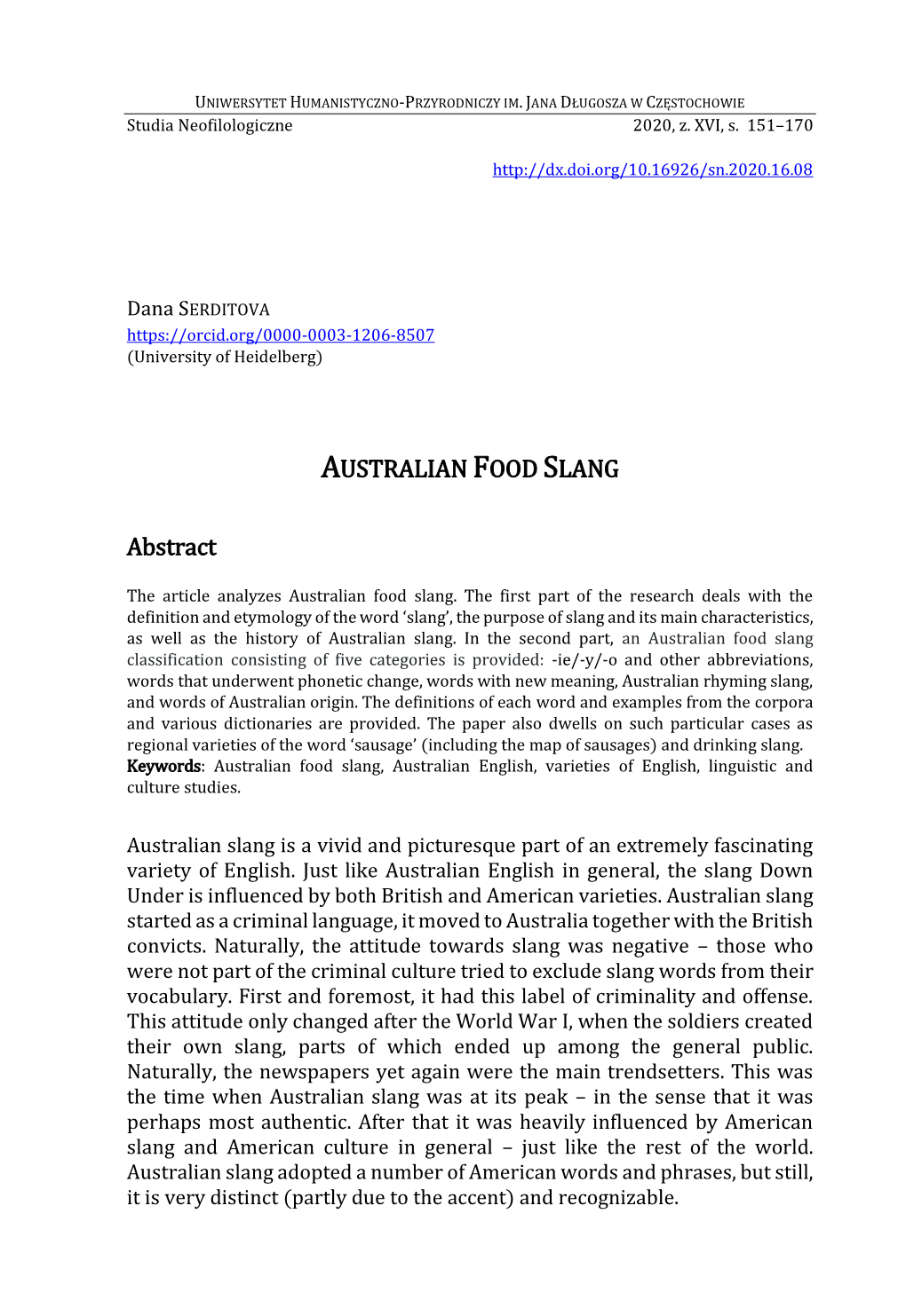 AUSTRALIAN FOOD SLANG Abstract