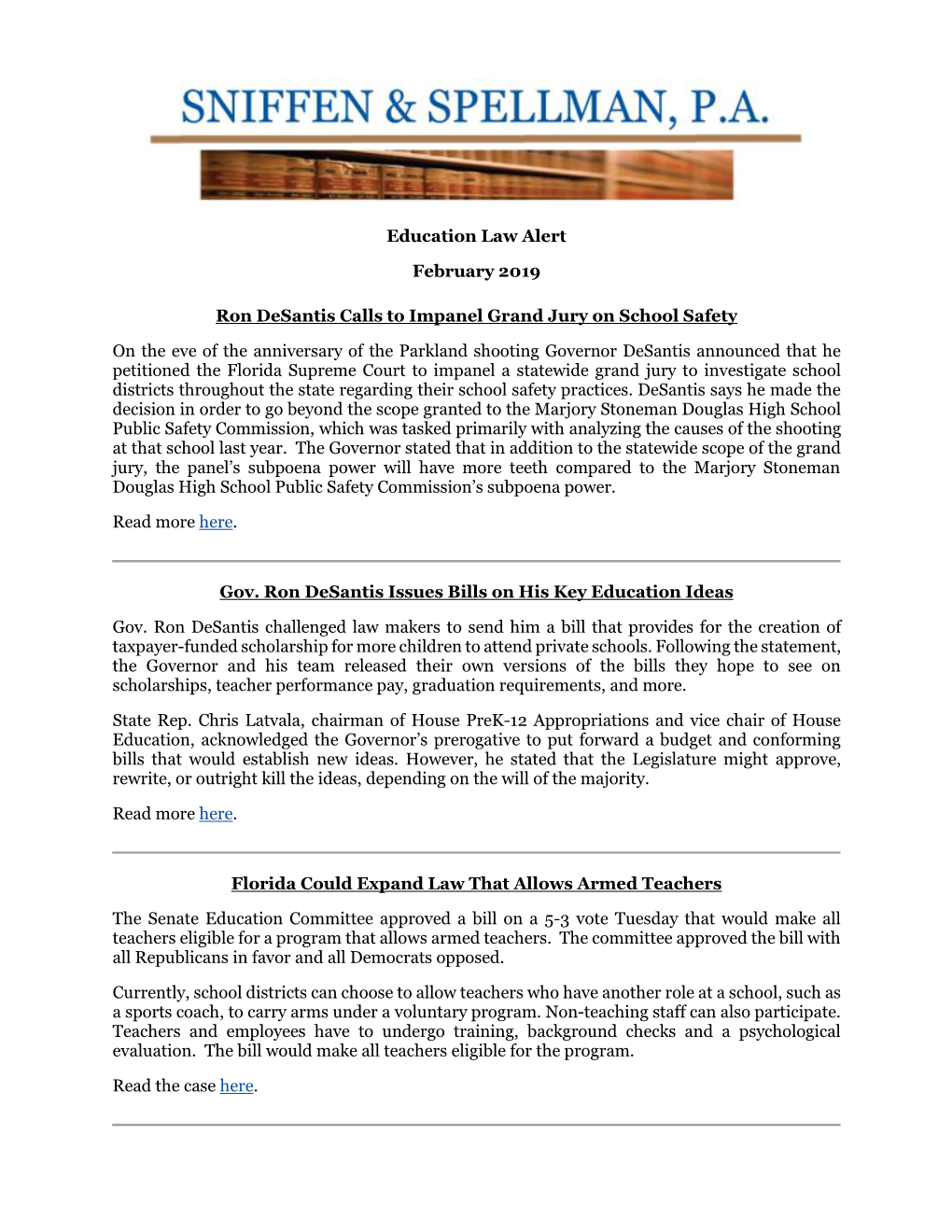 Education Law Alert February 2019 Ron Desantis Calls to Impanel