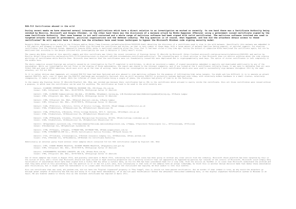 RSA-512 Certificates Abused in the Wild