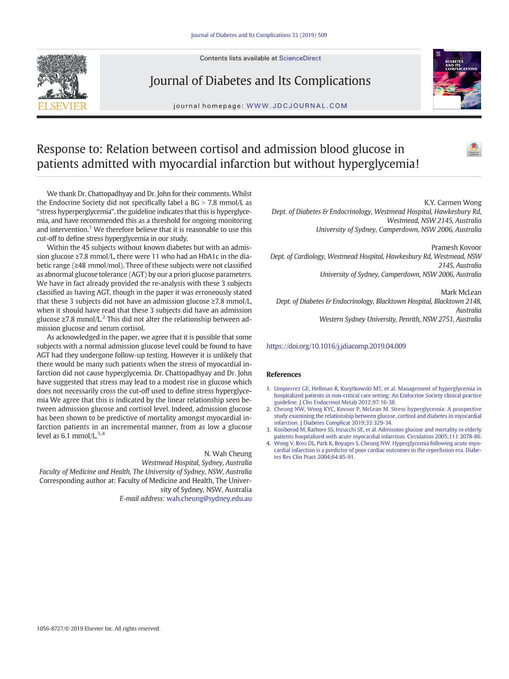 Relation Between Cortisol and Admission Blood Glucose in Patients Admitted with Myocardial Infarction but Without Hyperglycemia!