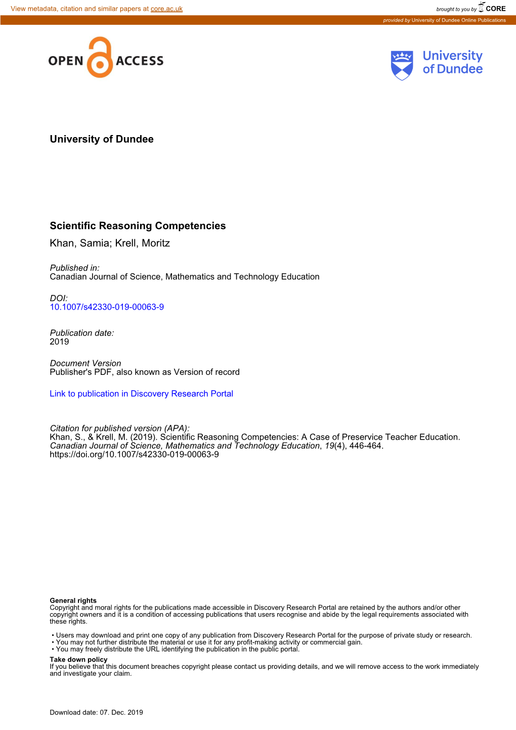 Scientific Reasoning Competencies: a Case of Preservice Teacher Education