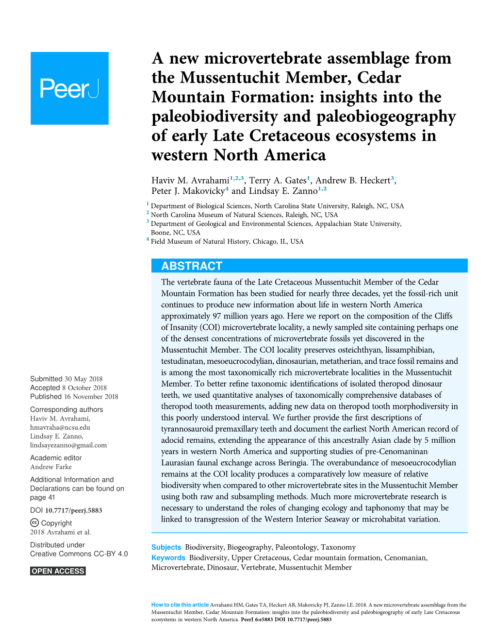 A New Microvertebrate Assemblage from the Mussentuchit