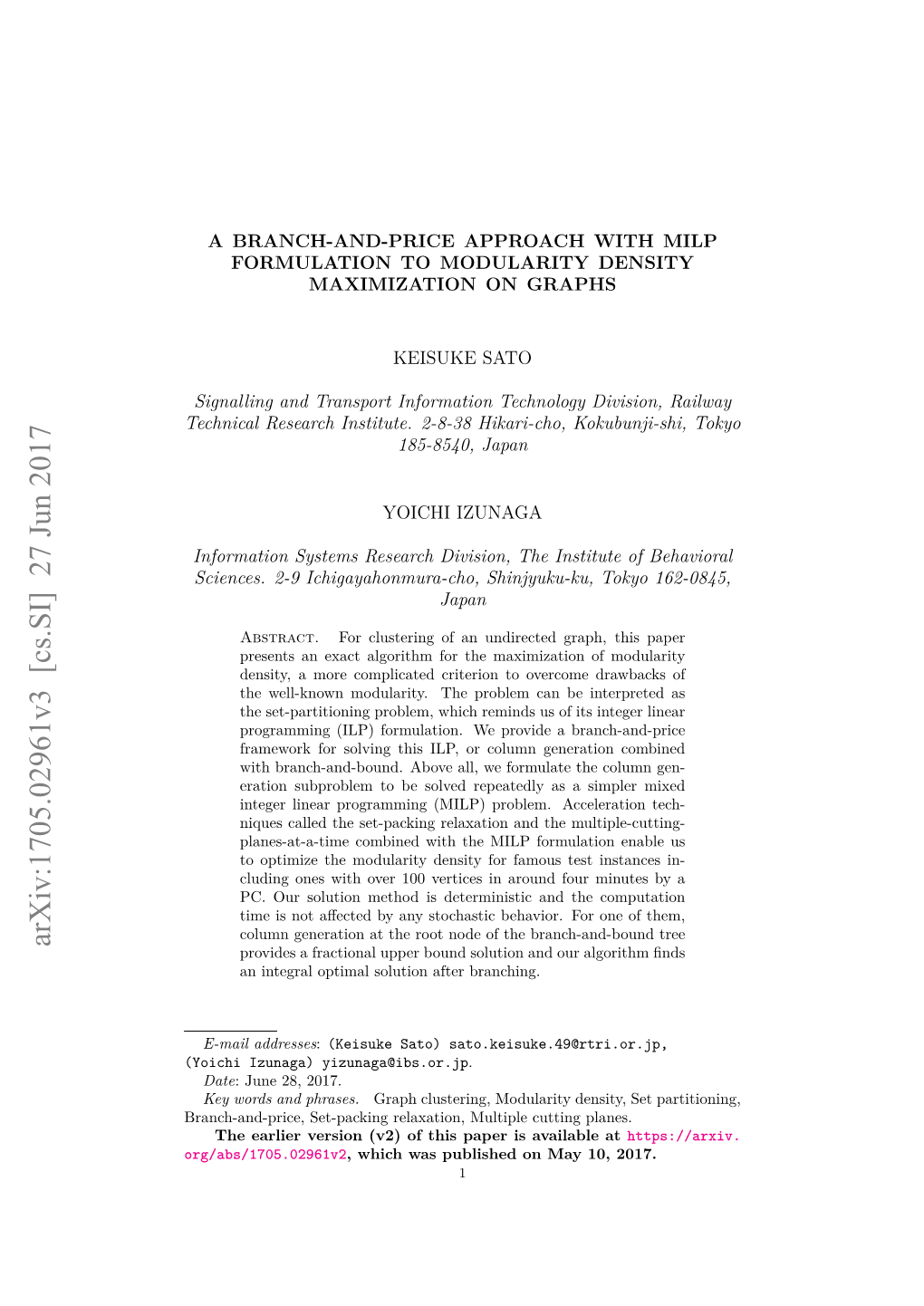 A Branch-And-Price Approach with Milp Formulation to Modularity Density Maximization on Graphs