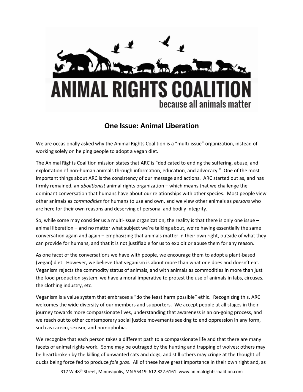 One Issue: Animal Liberation