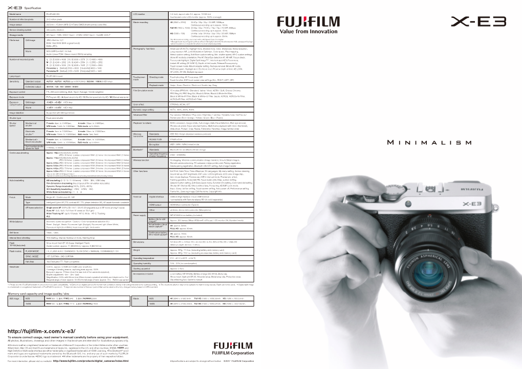 FUJIFILM X-E3 LCD Monitor 3.0-Inch, Aspect Ratio 3:2, Approx